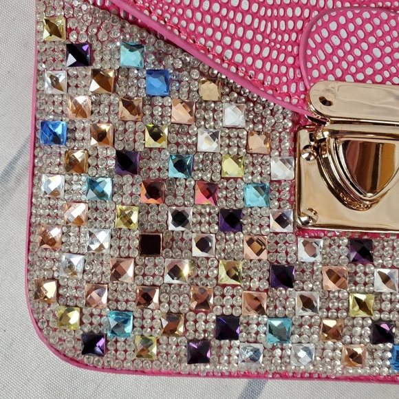 Rhinestone Embellished Crossbody Bag Pink  Reptile Envelope Style Barbiecore - Picture 7 of 16